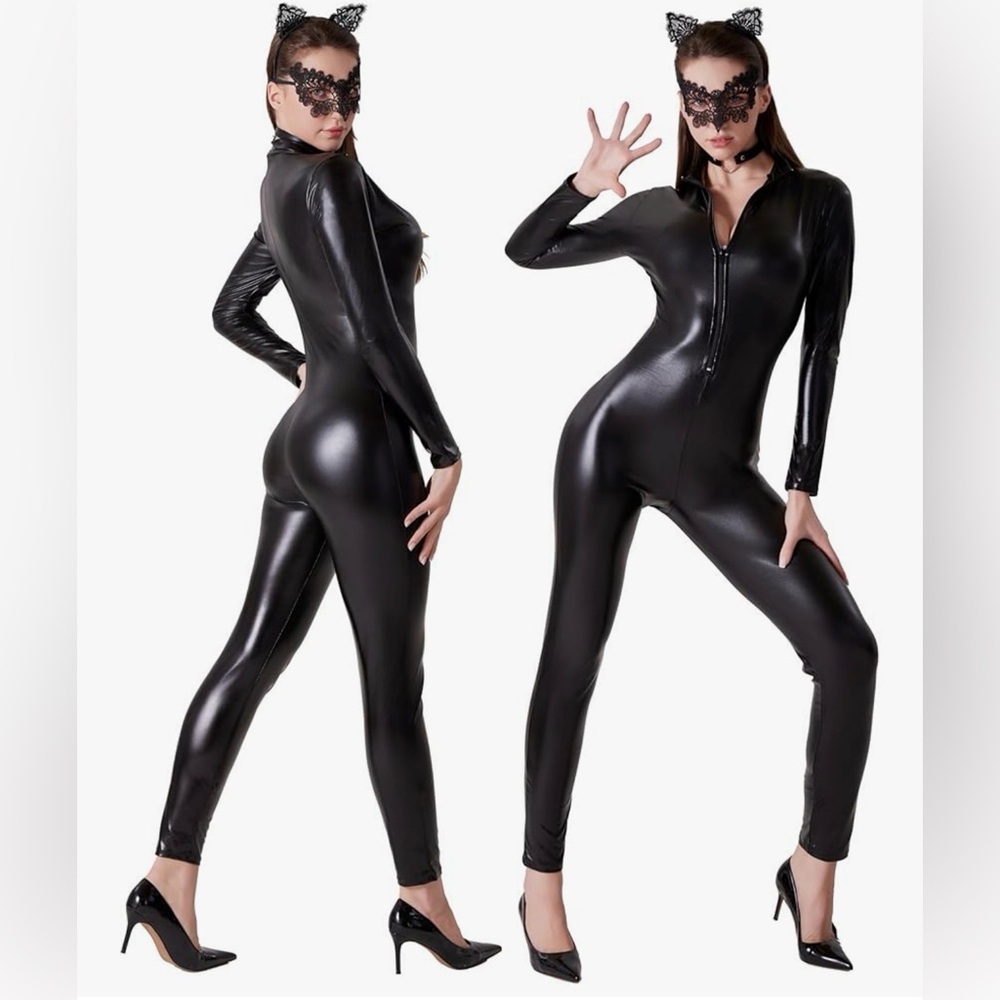 Maxim Party Supplies Leather Catsuit Costume Bodysuit for Women